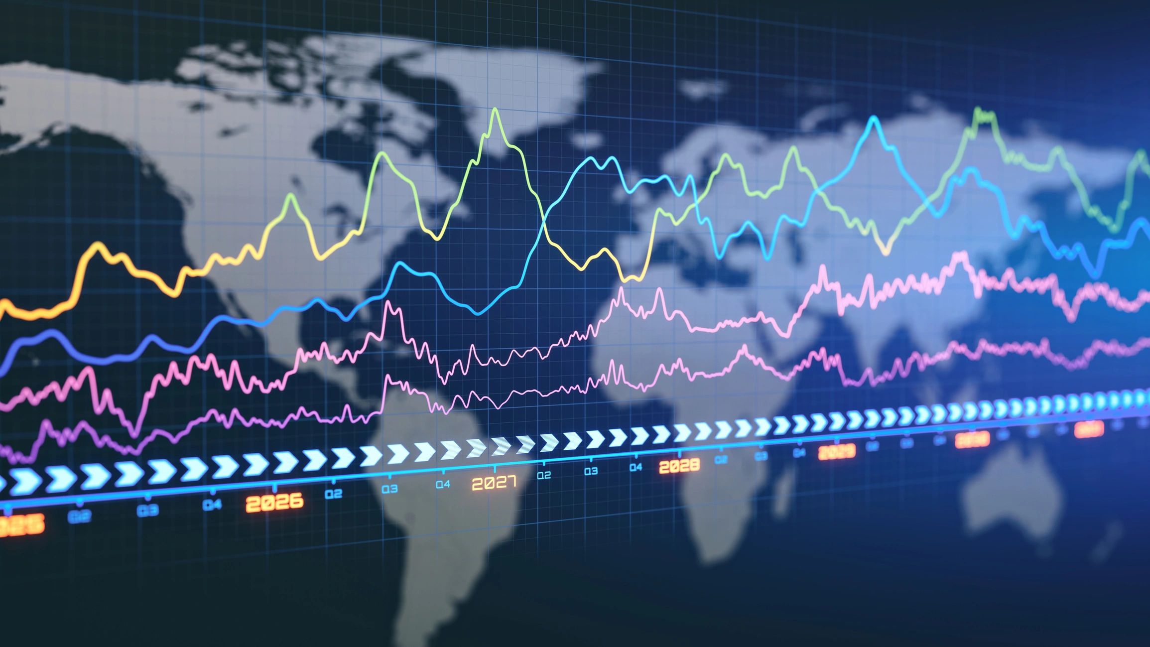 World map with financial graph overlay representing country risk assessment